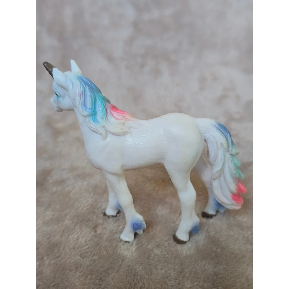 Rainbow Unicorn Figure White Glitter Mane Tail Fantasy Toy